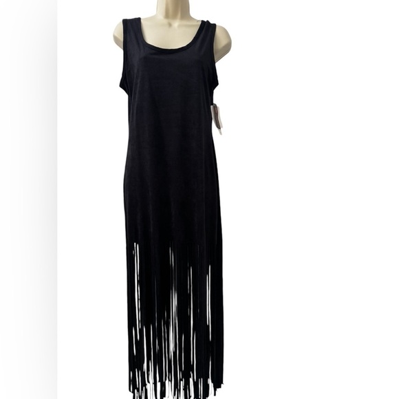 Poof Black Sleeveless Fringe Women’s Dress Boho Festival Style Size M NWT - Picture 1 of 11
